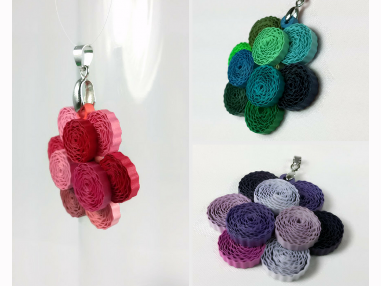 paper anniversary gift, peony jewelry, purple peony, blue peony, green peony