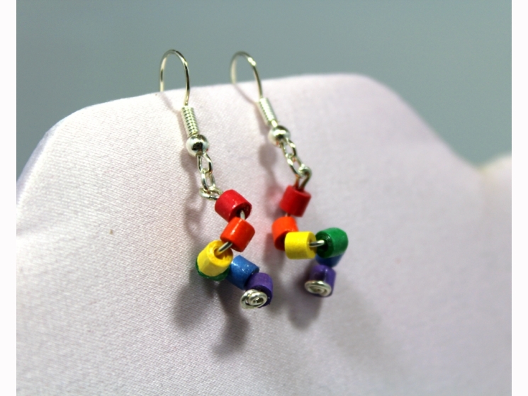 rainbow dangles, paper quilling earrings, paper quilled jewelry, rainbow colors