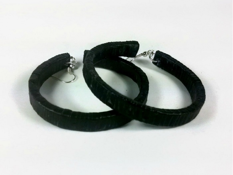 black hoops, black hoop earrings, paper wrapped jewelry, handmade earrings