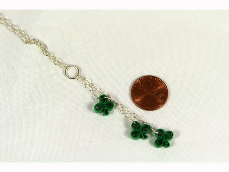 shamrock lariat necklace, clover lariat necklace, handmade shamrock necklace