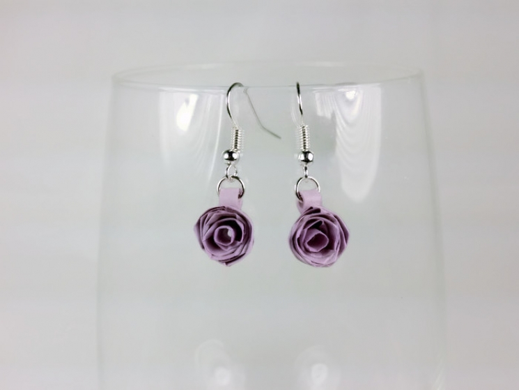 origami rose earrings, origami rose jewelry, paper anniversary gift for her