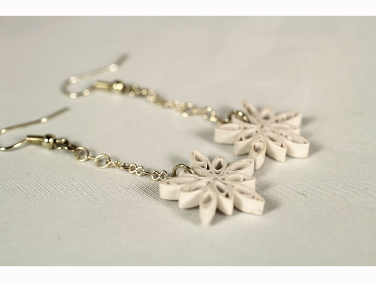 snowflake dangles, snowflake jewelry, paper snowflake earrings