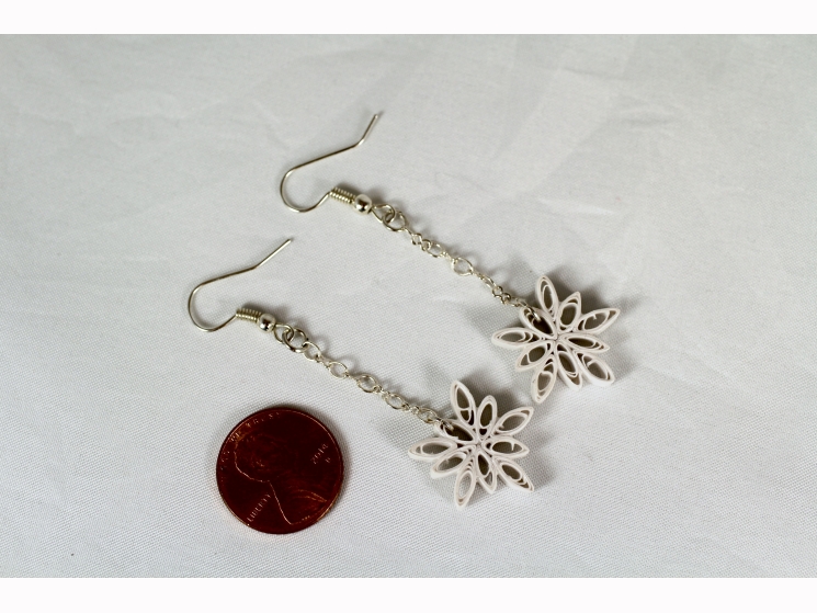 handmade snowflake jewelry, ecofriendly earrings, paper anniversary gift