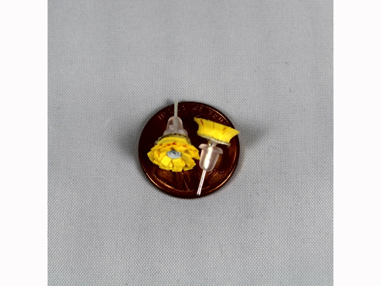 paper flower, yellow flower earrings, yellow flower studs, little flowers