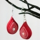 red drop earrings, red paper quilling earrings, paper quilled flame earrings