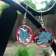 Pink and Blue Daisy Paper Filigree Earrings, blue flowers handmade paper earrings, handmade jewelry, handmade earring, handmade in chicago