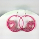pink hoops, pink hoop earrings, heart hoops, hot pink earrings, heart jewelry