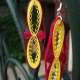 colorful statement earrings, maroon and gold, paper quilling jewelry