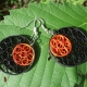 orange and black earrings, round earrings, black boho earrings, orange earrings