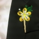 yellow paper boutonniere, yellow sorrel, paper frangipani, mens wedding flower