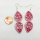 pink dangle earrings, 1st anniversary gift, paper jewelry, pink drop earrings