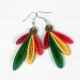 paper earrings, quilled feathers, hawks feathers, hawk feathers, reggae colors