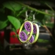 Intricate Leaves Oval Paper Quilled Earrings, Neon Yellow and Purple delicate earrings, paper quilled jewelry, paper filigree, green leaves
