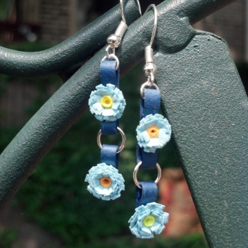 paper quilled flowers, blue flower earrings, tiny blue flowers, paper earrings