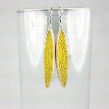 yellow eco friendly earrings, eco friendly paper earrings, long yellow earrings