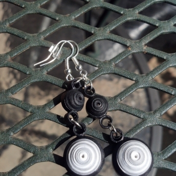 black and white earrings, long dangle earrings, long earrings, quill earrings