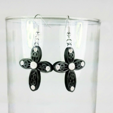 Handmade Cross Earrings, Black Quilling Jewelry handmade cross earrings, black quilling jewelry, black cross earrings