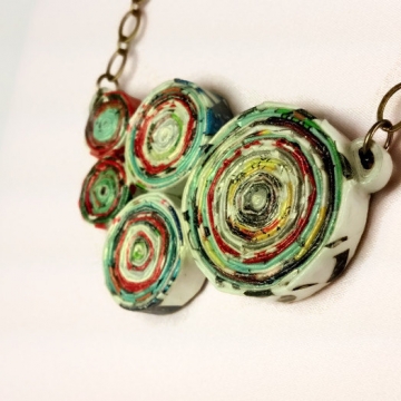 upcycled magazine paper chunky necklace, eco friendly jewelry, recycled necklace