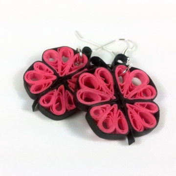 paper quilling pink butterfly earrings, paper quilling earrings, girls earrings