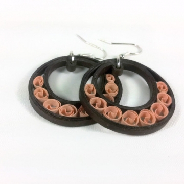 Brown Crescent Moon Hoop Earrings brown crescent moon hoop earring, crescent hoops, paper quill brown hoop earring