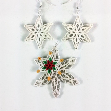 paper quilled snowflakes jewelry set, snowflake necklace, snowflake earrings