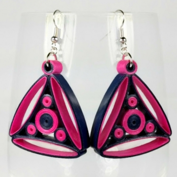 fuchsia and navy earrings, paper quilled earrings, navy and fuchsia earrings