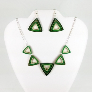 triangle jewelry set, paper quilling jewelry, paper jewelry, mod jewelry