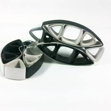 oversized earrings, super chunky earrings, black and gray earrings, quilling