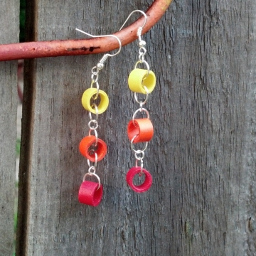 ombre paper dangle chain earrings, dangle chain earrings, paper quilled earrings