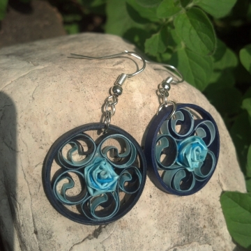 navy blue filigree earrings, round earrings, small earrings, something blue