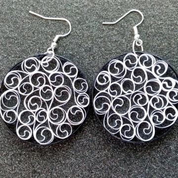 black and white earrings, filigree earrings, black and white filigree, eco chic