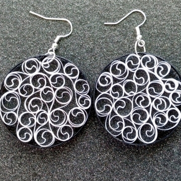 Black and White Filigree Earrings Large black and white earrings, filigree earrings, black and white filigree, eco chic
