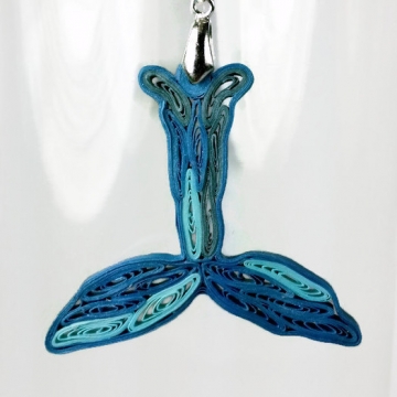 whale tail paper quilled pendant, whale pendant, blue whale jewelry, whale tail