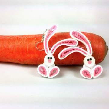 cute bunny earrings, paper quilling earrings, quilling bunnies, quilling rabbits