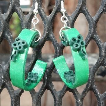 Irish earrings, half hoop earrings, open hoop earrings, quilling shamrocks