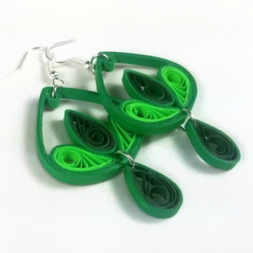 green chandelier drop earrings, paper filigree earrings, eco friendly jewelry