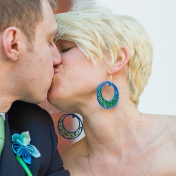 bridal earrings, large filigree half moon, custom colors, bridesmaid earrings