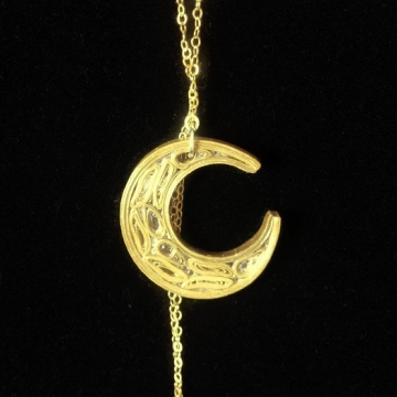 paper quilled gold moon necklace, gold crescent necklace, quilling necklace
