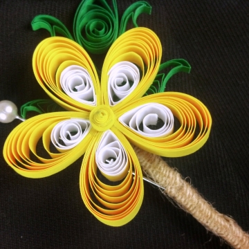 paper buttercup, yellow paper flower, paper quill boutonniere, yellow plumeria