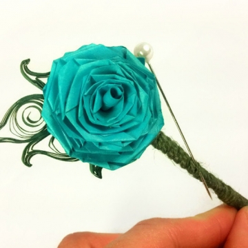 turquoise paper rose boutonniere, paper flower boutonniere, paper boutonniere