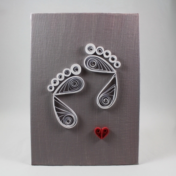 Baby Feet Quilling Art on Canvas quilled baby feet, baby feet quilling art, quilling art, baby feet decor