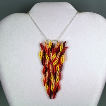 fire necklace, flame necklace, paper quill fire necklace, fire pendant, eco chic