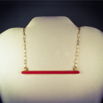 Gold and Red Horizontal Bar Paper Necklace paper quill necklace, paper quilling pendant, paper jewelry, paper necklace