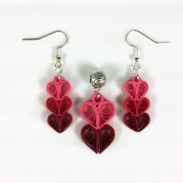 Heart Earrings Paper Quilling Hearts Jewelry Set heart jewelry, heart earrings, heart necklace, paper quilling hearts