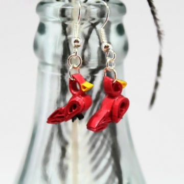 red cardinals earrings, cardinals jewelry, cardinal earrings, tiny cardinals