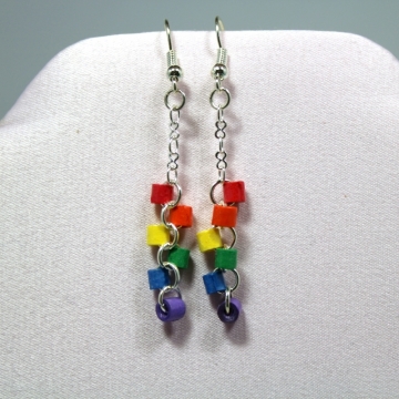 rainbow dangle earrings, rainbow earrings, gay pride jewelry, gay pride earrings