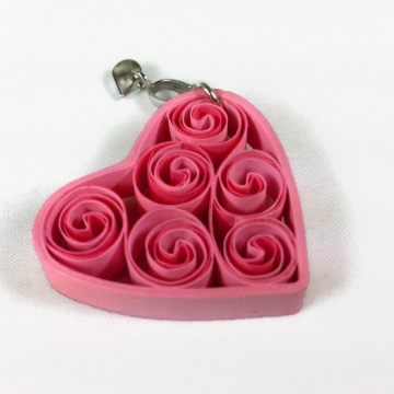Pink Heart Pendant Handmade Paper Quilling