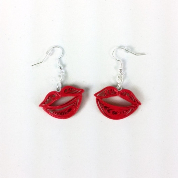 Red Kiss Lips Quilling Handmade Earrings