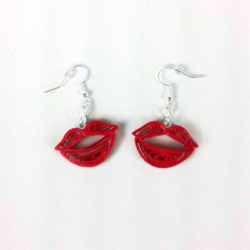 Red Kiss Lips Quilling Handmade Earrings Red Kiss Lips Quilling Handmade Earrings