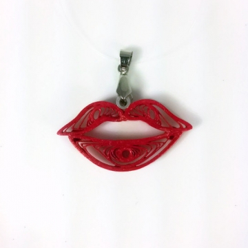 Red Lips Quilled Kiss Pendant Handmade Necklace